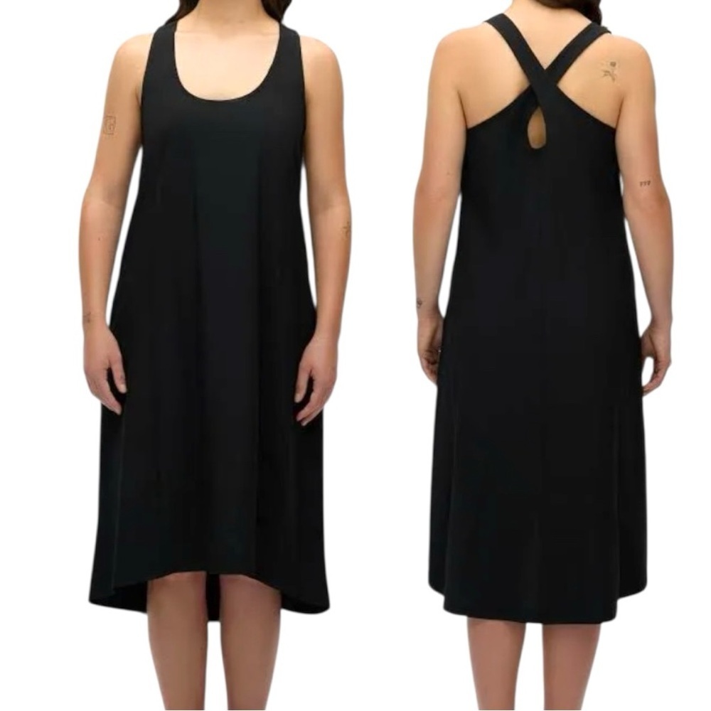 Black Sport Dress L Flowy Quick Dry High Low Cross Strap Pockets  Minimalist